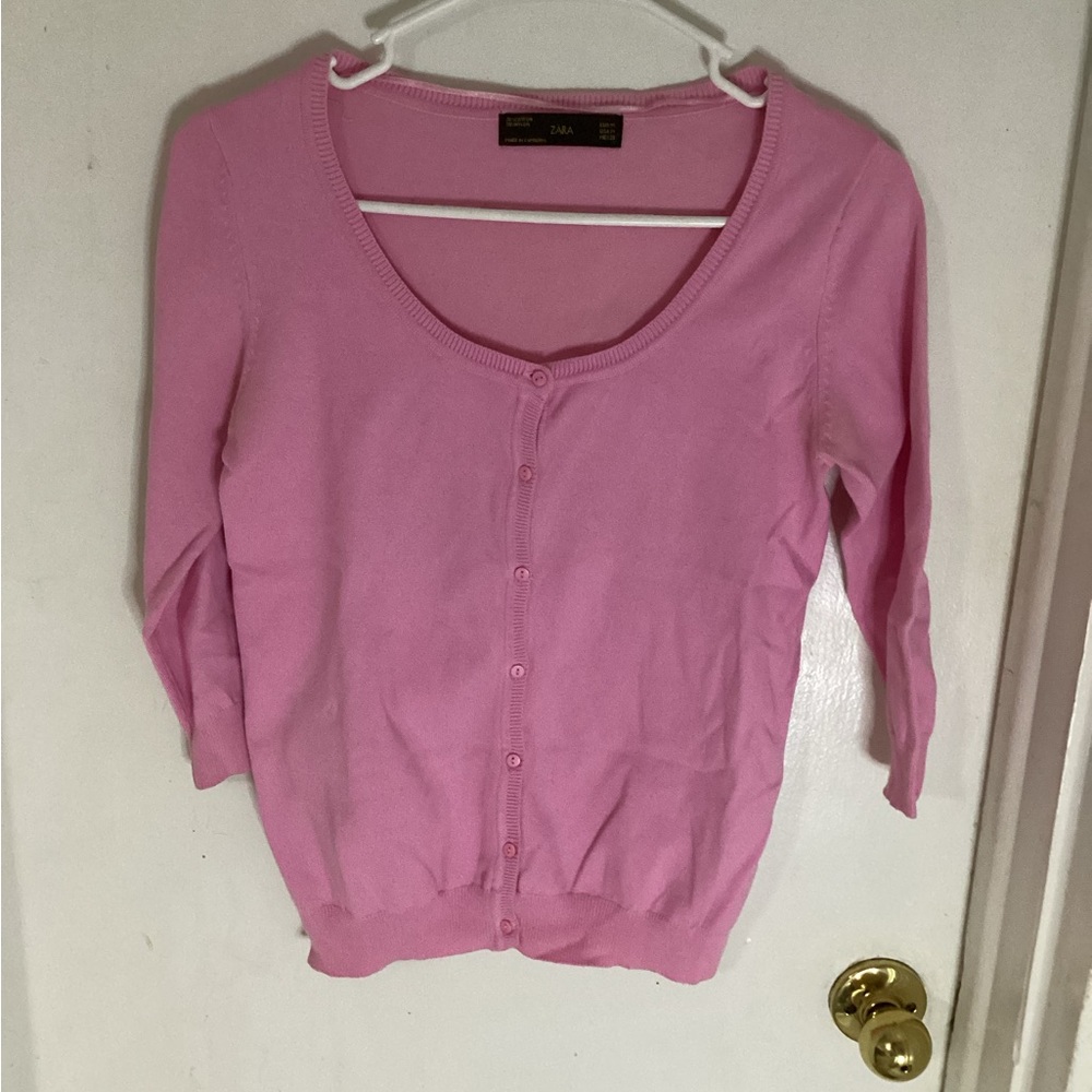 Zara Womens pink elbow sleeve cardigan size medium